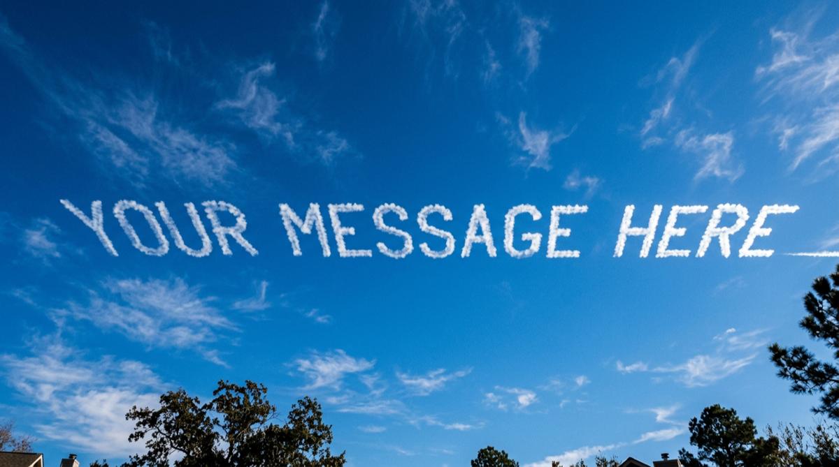 YOUR MESSAGE HERE written in sky by drone